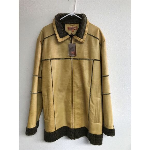 NEW Men Royal Prestige Faux Leather Fur Trim Zip Coat Jacket Pockets Lined XL